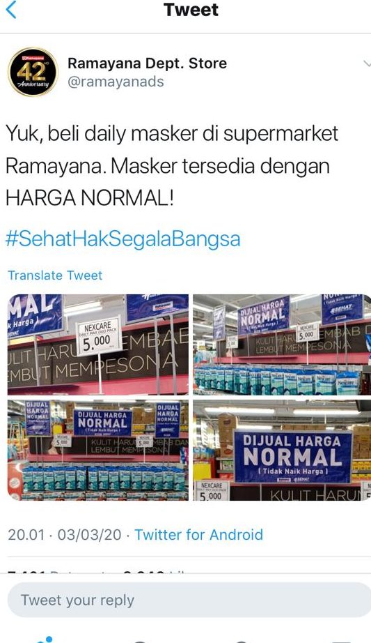  Harga  Normal Masker Anti Virus di  Ramayana  Diserbu 